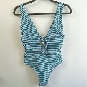 Cupshe teal and white stripe one piece bathing suit